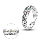 925 Sterling Silver Bohemian Feather Ring for Women Fine Jewelry Fashion Accessories