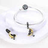 925 Sterling Silver Cat on the Moon Charm for Bracelets Fine Jewelry Women Pendant