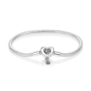 925 Sterling Silver Colorful Heart Clasp Bracelet Fine Jewelry Women Fashion Accessory