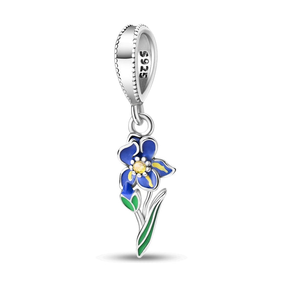 925 Sterling Silver Blue Flower Charm for Bracelets Fine Jewelry Women Pendant
