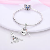 925 Sterling Silver Cat Tableware Set Charm for Bracelets Fine Jewelry Women Pendant