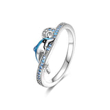 925 Sterling Silver Blue Dolphin Ring for Women Fine Jewelry Fashion Accessory Gift