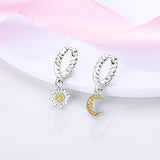 925 Sterling Silver Moon and Sun Hoop Earrings Fine Jewelry Women
