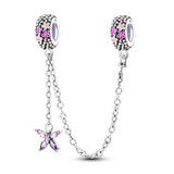 925 Sterling Silver Purple Butterfly Safety Chain Charm for Bracelets Jewelry Women
