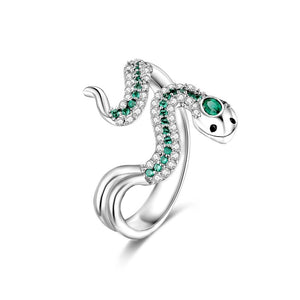 925 Sterling Silver Green Snake Ring for Women Fine Jewelry Fashion Accessory Gift