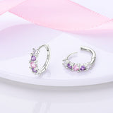 925 Sterling Silver Shades of Purple Sparkle Hoop Earrings for Women Fine Jewelry