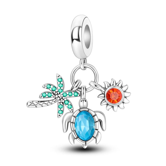 925 Sterling Silver Turtle Sunshine Charm for Bracelets Fine Jewelry Women Pendant