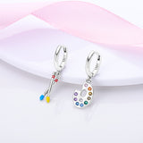 925 Sterling Silver Artist Palette and Brushes Hoop Earrings for Women Fine Jewelry