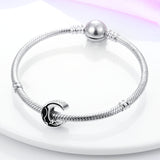 925 Sterling Silver Black Cat Moon Charm for Bracelets Fine Jewelry Women