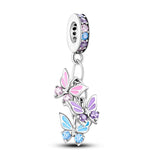 925 Sterling Silver Spring Butterflies Charm for Bracelets Fine Jewelry Pendant