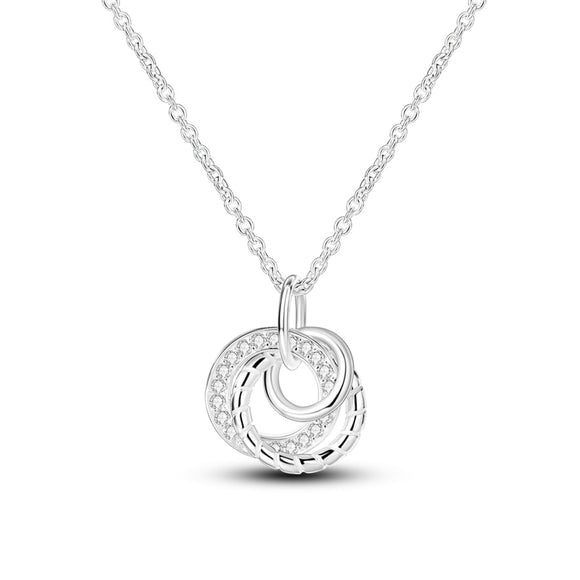 925 Sterling Silver White Sparkle Hoop Necklace Fine Jewelry Women Pendant