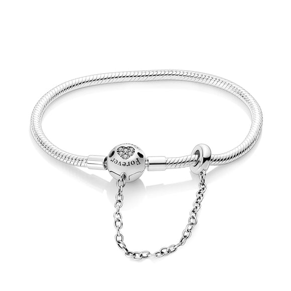 925 Sterling Silver Forever Love round Clasp Bracelet Fine Jewelry Women