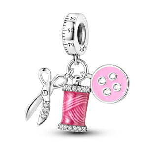 925 Sterling Silver Sewing Set Charm for Bracelets Fine Jewelry Women Pendant