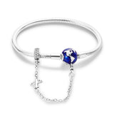 925 Sterling Silver Travel the World Clasp Bracelet for Charms Fine Jewelry Women
