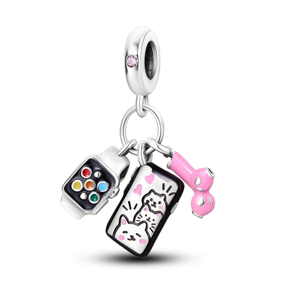 925 Sterling Silver Mobile And Watch Charm for Bracelets Fine Jewelry Pendant