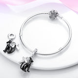 925 Sterling Silver Egyptian Black Cat and Ankh Charm for Bracelets Fine Jewlery Women Pendant Necklace