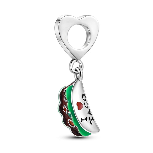 925 Sterling Silver I Lover Taco Charm for Bracelets Fine Jewelry Women Pendant Necklace