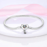 925 Sterling Silver Colorful Heart Clasp Bracelet Fine Jewelry Women Fashion Accessory