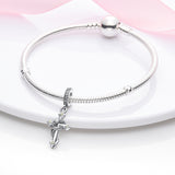925 Sterling Silver Hermes Cross and Snake Charm for Bracelets Fine Jewelry Women Pendant Necklace