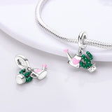 925 Sterling Silver Cactus and Watering Can Charm for Bracelets Fine Jewelry Women Pendant