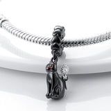 925 Sterling Silver Black Cat Charm for Bracelets Fine Jewelry Women Pendant