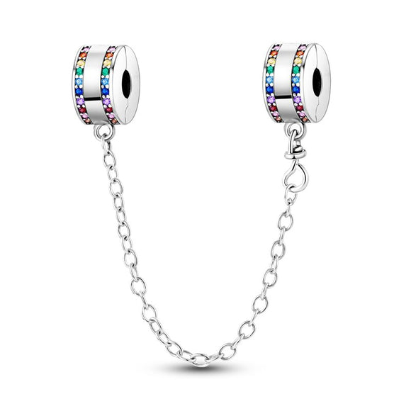 925 Sterling Silver Rainbow Safety Chain Charm for Bracelets Fine Jewelry Women