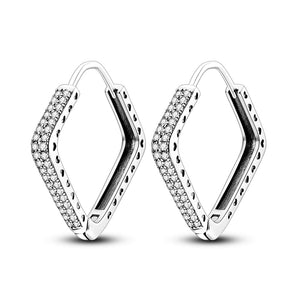 925 Sterling Silver Diamond-Shaped Hoop Earring for Women Fine Jewelry