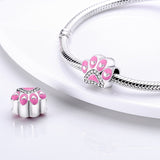 925 Sterling Silver Pink Paw Print Charm for Bracelets Fine Jewelry Women Pendant