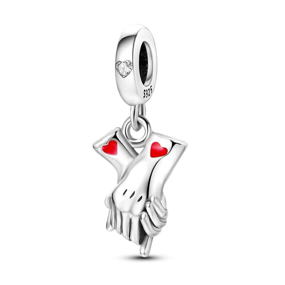 925 Sterling Silver Forever Hand in Hand Charm for Bracelets Fine Jewelry Women Pendant