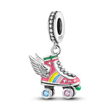 925 Sterling Silver Rollerskate Disco Charm for Bracelets Fine Jewelry Women Pendant Necklace