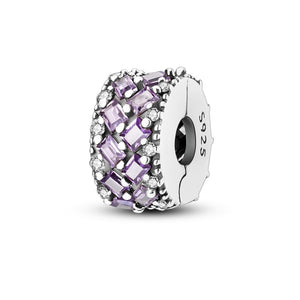 925 Sterling Silver Purple Clip Charm for Bracelets Fine Jewelry Women