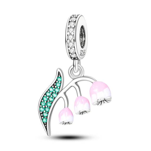925 Sterling Silver Orchid Charm for Bracelets Fine Jewelry Women Pendant