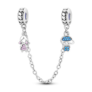 925 Sterling Silver Girl and Boy Safety Chain Charm for Bracelets Jewelry Women