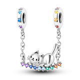 925 Sterling Silver Kitty on a Swing Charm for Bracelets Jewelry Women Pendant