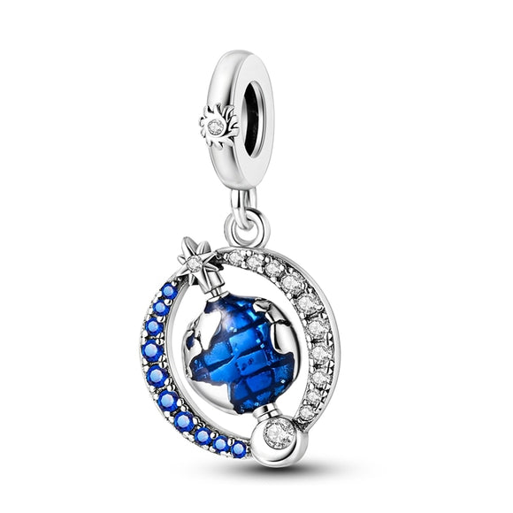 925 Sterling Silver Planet Earth Charm for Bracelets Fine Jewelry Women Pendant