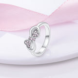 925 Sterling Silver Pink Hearts Ring for Women Fine jewelry Fashion Accessory