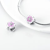 925 Sterling Silver Purple Flower Charm for Bracelets Fine Jewelry Women Pendant