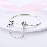 925 Sterling Silver Lock and Key Heart-Clasp Bracelet with Safetychain Charms Jewelry Women