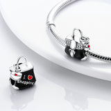 925 Sterling Silver Black Handbag Charm for Bracelets Fine Jewelry Women Pendant