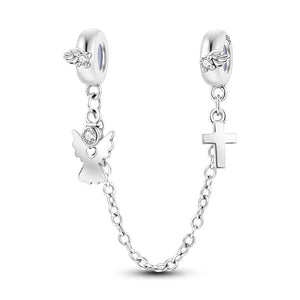 925 Sterling Silver Guardian Angel Safety Chain Charm for Bracelets Jewelry Women