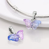 925 Sterling Silver Purple Blue Butterfly Charm for Bracelets Fine Jewelry Women Pendant Necklace