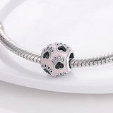 925 Sterling Silver Pink Paw Print Dog Charms for Bracelets Fine Jewelry Women Pendant