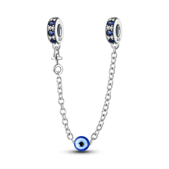 925 Sterling Silver Guarding Eye Safety Chain Charm for Bracelets Fine Jewelry Women