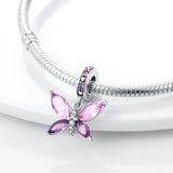 925 Sterling Silver Purple Butterfly Charm for Bracelets Fine Jewelry Women Pendant Necklace