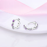 925 Sterling Silver Purple and White Hoop Earrings for Women Fine Jewelry