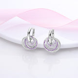 925 Sterling Silver Purple and White Sparkle Hoop Earrings for Women Fine Jewelry