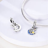 925 Sterling Silver Fairy on the Moon Charm for Bracelets Fine Jewelry Women Pendant