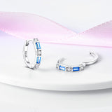 925 Sterling Silver Blue and White Sparkle Hoop Earrings for Women Fine Jewelry