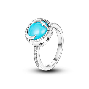 925 Sterling Silver Blue Night Sky Ring for Women Fine Jewelry Fashion Accessory