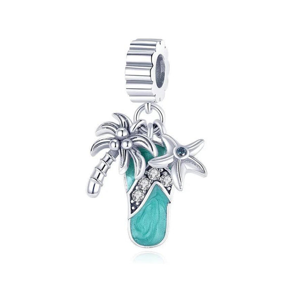 925 Sterling Silver Beach Charm for Bracelets Fine Jewelry Women Pendant Necklace